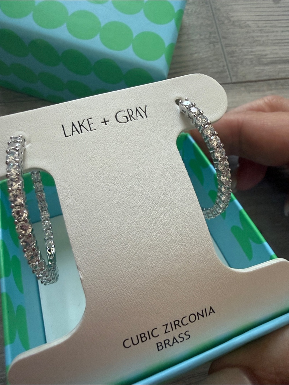 Cubic Zirconia Hoop Earrings - Silver Tone - Picture 2 of 3